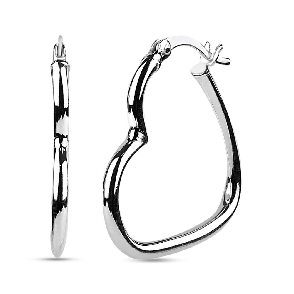 LeCalla Sterling Silver Hypoallergenic Heart Hoop Earrings, 23MM