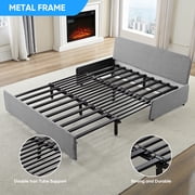 BALUS 62 Linen Queen Size Pull Out Sofa Bed Include 2 Pillows,Convertible Loveseat Sleeper Sofa with Foldable Mattress,Light Gray