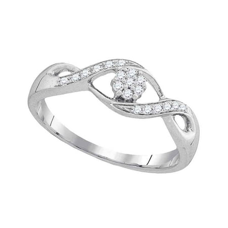 Cluster Twist - Size 7 - 10k White Gold Round Diamond Twist Flower Cluster Ring 1/8 Cttw