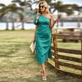 thumbnail image 1 of Fshaion Robe d'Été pour Femmes 2024 Grande Taille Couleur Unie Décontractée Printemps et Épaule Inclinée Manches Courtes Robe Liquidation Moins de 10!, 1 of 8