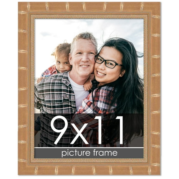 9x11 Gold Modern Bamboo Picture Frame - UV Acrylic, Foam Board Backing, Hanging Hardware