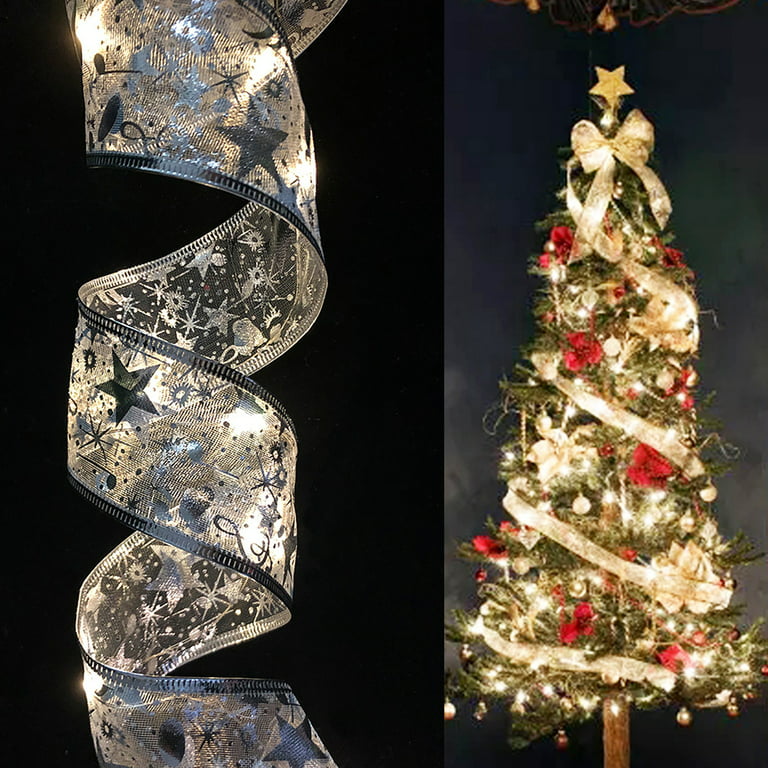 Morttic Ribbon Fairy Lights ,6.5FT 20 LEDs Ribbon Christmas Lights,  Decoration Glow Ribbon Lights for Christmas Tree DIY Lace Bow Holiday  Indoor