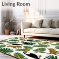 thumbnail image 2 of ODIKA 3'x5' Machine Washable Non-Slip Area Rug, Enchanting Tropical Canopy with Exotic Wildlife and Interlocking Leaf Motifs High Traffic Rug with Pad, Ivory, 682216, 2 of 8