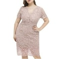 thumbnail image 1 of asdoklhq Womens Plus Size Clearance Dresses, Women Plus Size V Neck Short Sleeve Solid Lace Dress Party Dress, 1 of 9