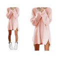 thumbnail image 1 of Femmes O-Cou à Manches Longues Pull-Over Robe Ourlet Haut-Bas Côté Fermeture Éclair Robe en Tricot en Vrac, 1 of 2