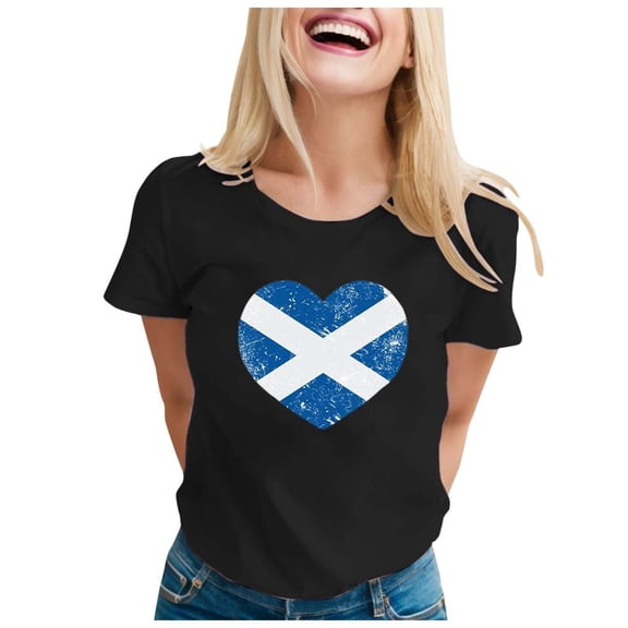 XIAONU Men's Vintage Scotland Flag Heart Graphic T-Shirt Retro Casual Daily Crewneck Short-Sleeve Tee