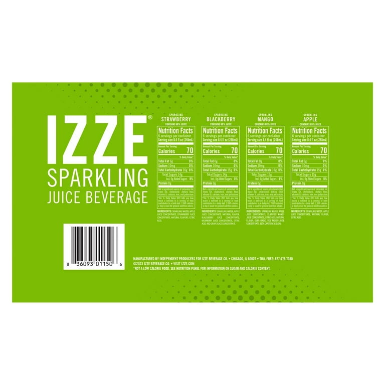 IZZE Sparkling Juice, Variety Pack, 8.4 oz Cans, 24 Pack, Mango