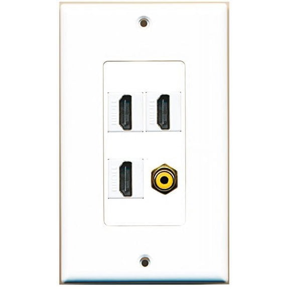 RiteAV - 3 Port HDMI 1 Port RCA Yellow Wall Plate Decorative
