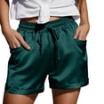 thumbnail image 2 of FAOWME Womens Casual Shorts Flat Front Drawstring Elastic Waist Solid Color Comfortable Lightweight Shorts With Pockets For Everyday Wear,Green,L, 2 of 5
