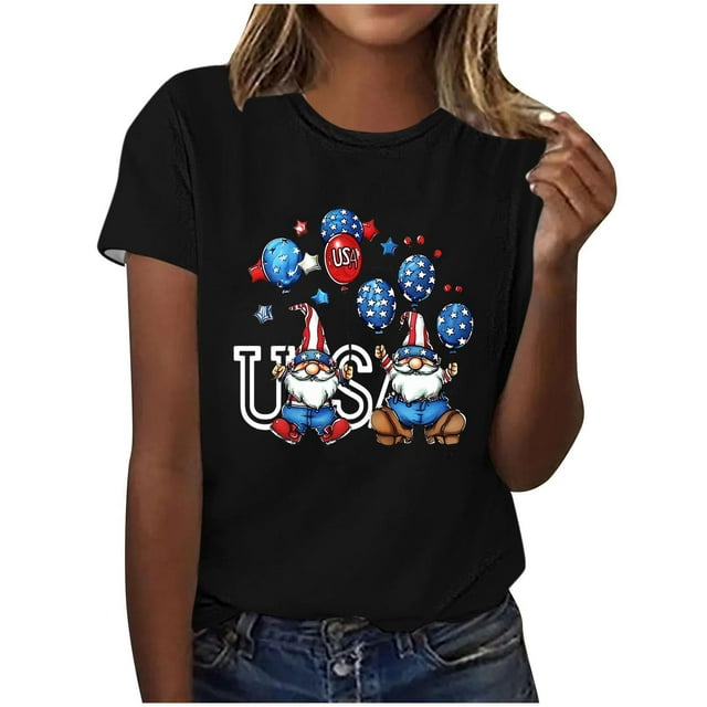 Tops de Ajuste Suelto para las Mujeres Sudadera Casual Impresa Manga Corta Cuello Redondo Superior, Poliéster