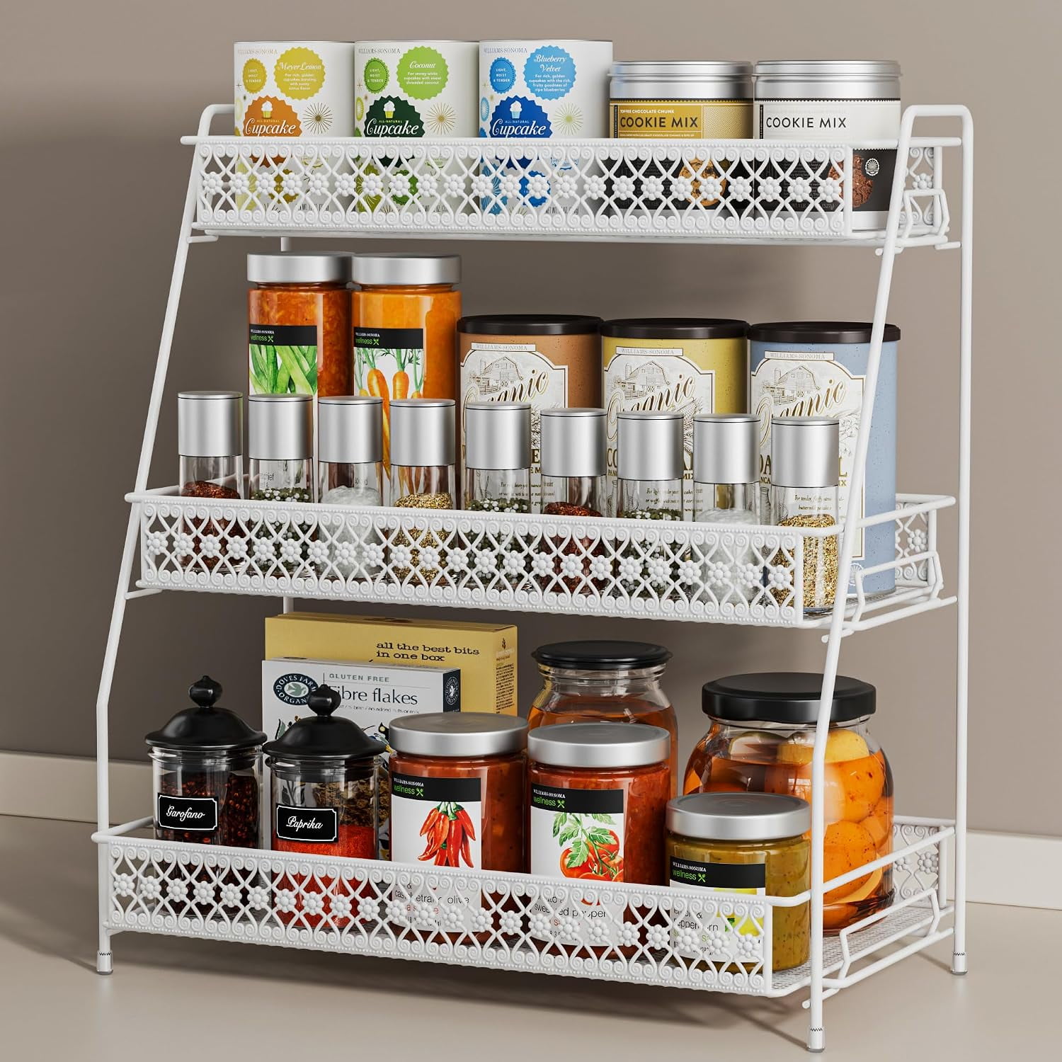 Vintage 3 Tier Spice Rack Organizer for Kitchen Counter White