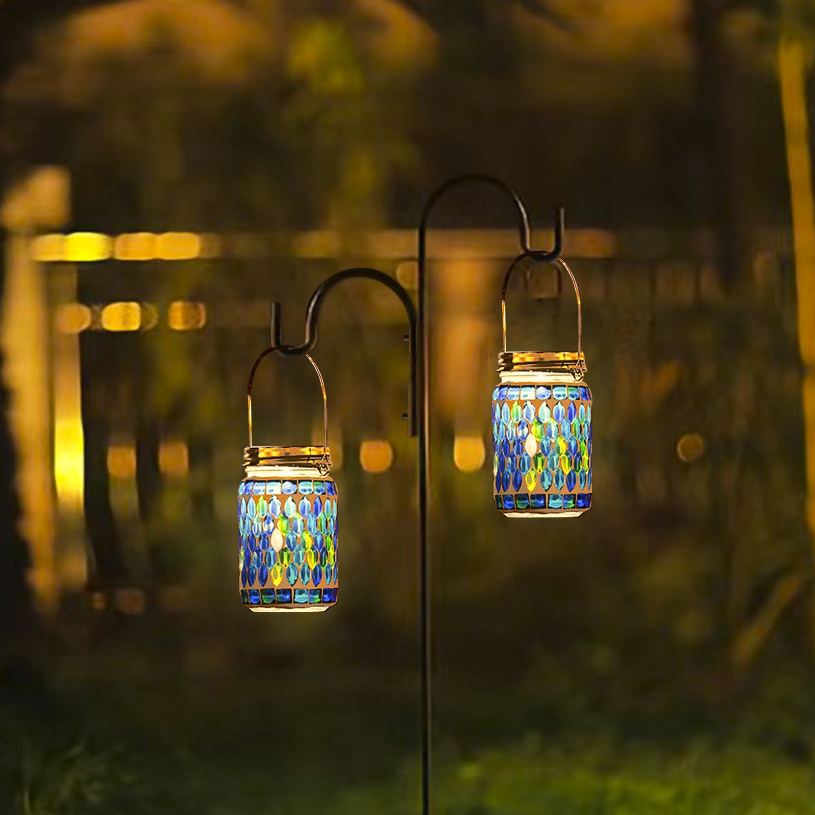Syenll 2 Pack Mosaic Solar Lantern Lights, Outdoor Waterproof LED Solar Hanging Lights, Table Lamp for Patio Garden Yard Decoration