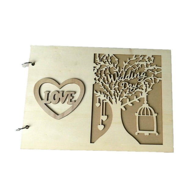 Libro de invitados de boda de madera Libro de invitados de boda Álbum de mensajes para la decoración de compromiso de boda para el aniversario de boda (4 #)