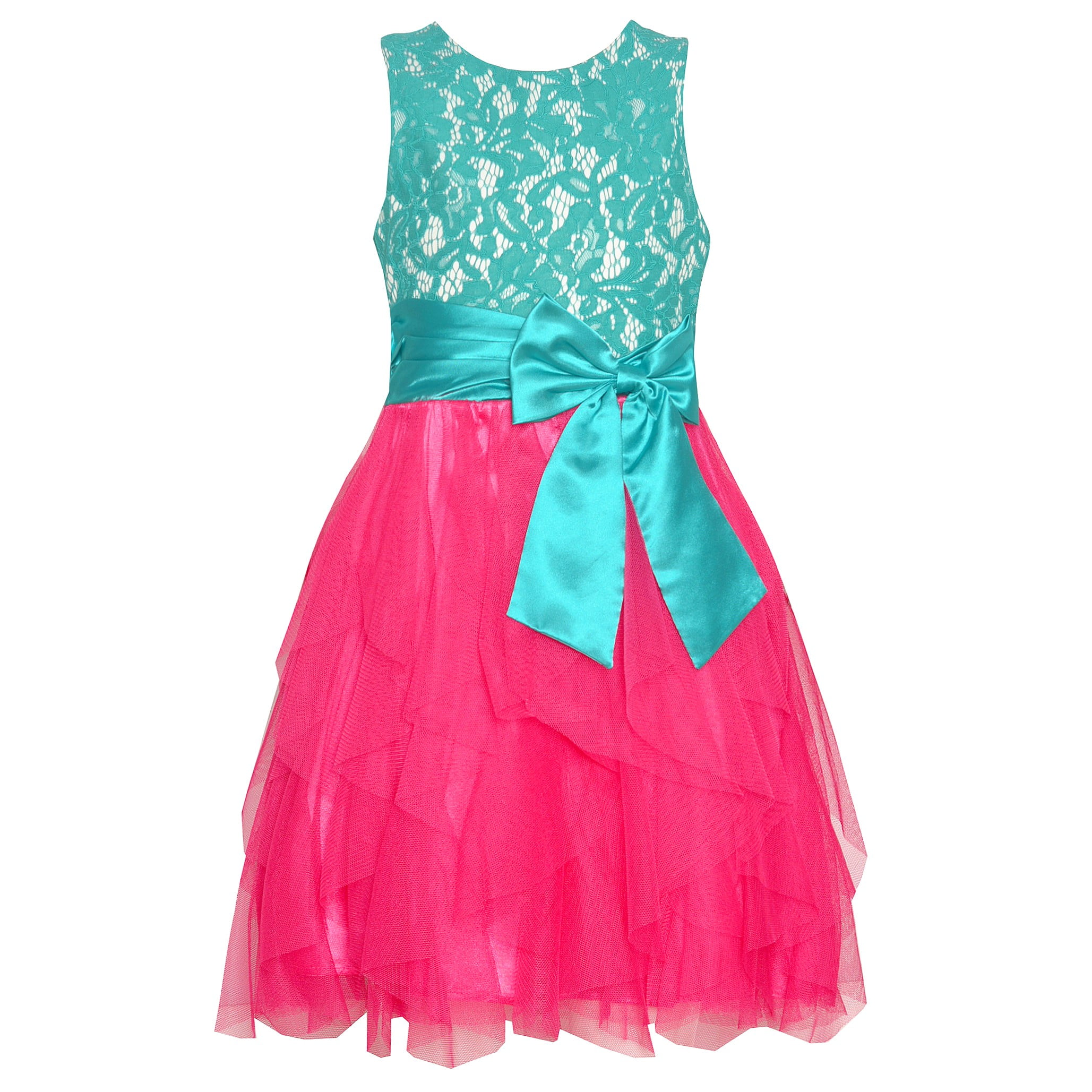 Tween Diva Tween Diva Girls Teal Ribbon Lace Cascade Ruffle Special