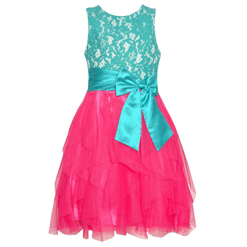Tween Diva Tween Diva Girls Teal Ribbon Lace Cascade Ruffle Special