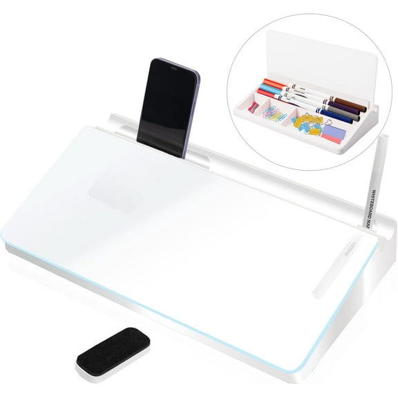 Glass Desktop Whiteboard Dry Erase Board Computer Keyboard Stand Desk White Board Organizers with Accessories 2 Markers,1 Eraser for Office, Home, School Supplies