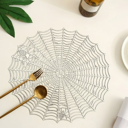 

Spider Round Placemat Halloween Decoration Heat Insulation Table Mat Water Proof And Oil-proof Hollow Out PVC Placemat