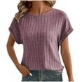 thumbnail image 4 of LOVZFMLL Spring Tops for Women Short Sleeve Tunic Tops 2025 Dressy Casual Business Blouses Summer Fashion Outfits Clothes Purple M, 4 of 9