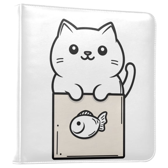 FORMRS 3 Ring Photo Album 4"x6" Self Adhesive Large Capacity PU Leather Cover, Beige Chubby Cat