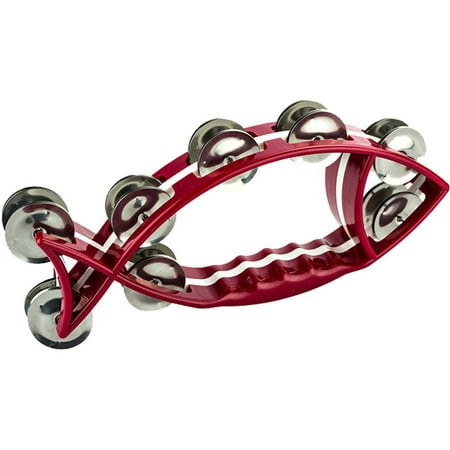 Directly Cheap Ergonomic-Grip Fish-Shape Tambourine, 32 Jingles, Red