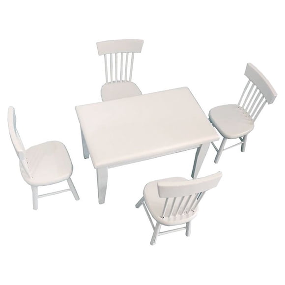 Mesa de comedor de madera para casa de muñecas 1:12, juego de muebles con sillas, kits de garaje en miniatura blancos