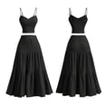 thumbnail image 2 of Women's 2 Piece Maxi Skirt Sets Crop Top Ruffle Hem Flowy Midi Skirt Vacation Going Out Outfits Black S, 2 of 8