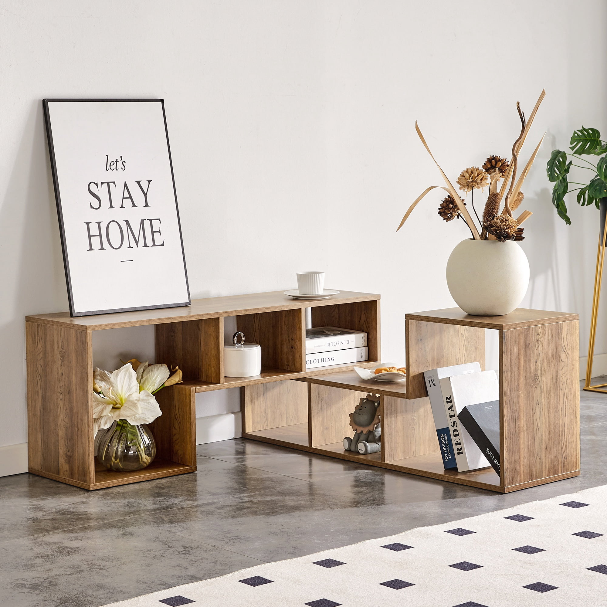 PAPROOS TV Stand for 65 Inch TV, Modular L Shaped TV Stand, Adjustable Entertainment Center with 6 Open Shelves, Wood Grain Media Console for Living Room Bedroom, Wood