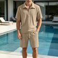 thumbnail image 2 of hotojiny Men's Tracksuit 2 Piece Quarter Zip Sweatsuit Sets Textured Short Sleeve Golf Shirts Summer Bermuda Shorts Loungewear(Light Blue,Large), 2 of 6