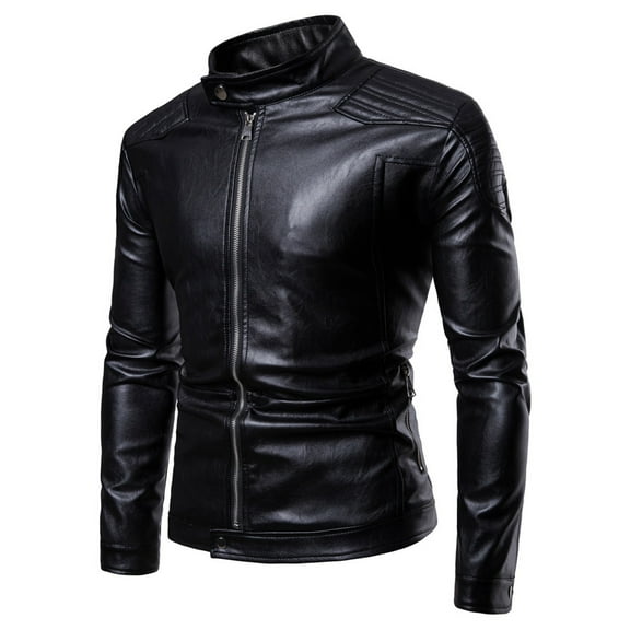 IROINNID Men's Faux Leather Long Sleeve Solid Color Loose Plus Fleece Jacket, Motorcycle Jacket, Warm Jacket