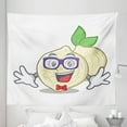 thumbnail image 1 of Cartoon Tapestry, Nerd Look Funny Jicama Slices Cartoon Bowtie Glasses on Plain Background, Fabric Wall Hanging Decor for Bedroom Living Room Dorm, 5 Sizes, Cream Green Dark Pink, by Ambesonne, 1 of 1
