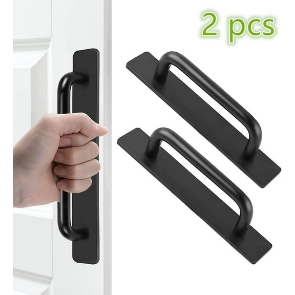 2Pcs Adhesive Cabinet Door Handles, Aluminum Alloy Stick on Shower Door Handle, Self Stick Pulls No Drilling for Kitchen Cabinet/Dresser/Drawer/Closet/Sliding Door(210mm,Black)