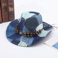 thumbnail image 5 of Jiibva Western Cowboy Hat for Women Men, Tie Dye Patchwork Denim Hat Wide Brim Bucket Hat Vintage Jazz Hat for Stylish Party Accessory, 5 of 7