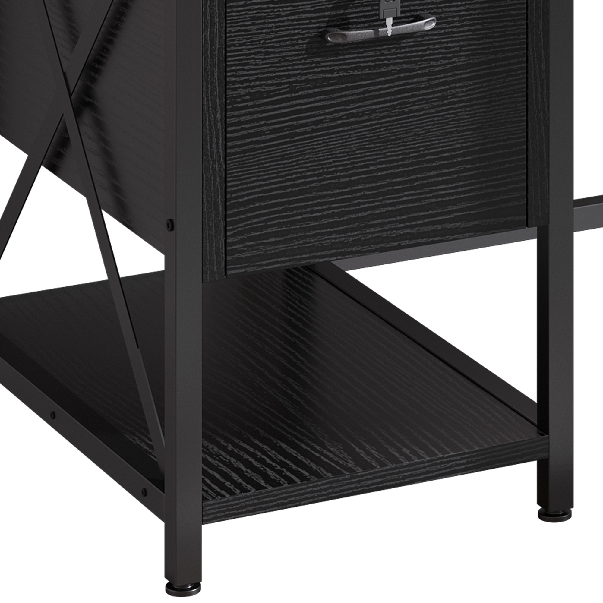 Uforic 59.1 Inch Rustic Brown Computer Desk with Hutch & Drawers with RGB LED Light Strip Multi-Shelf Storage with Sturdy Metal Frame, Black
