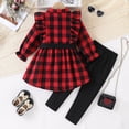 thumbnail image 5 of Bobifish Toddler Girls Outfit Sets Plaid Long Sleeve Ruffle Button Down Tie Top+Pants 2 Piece Daily Wear Children Girls Sets, 5 of 6