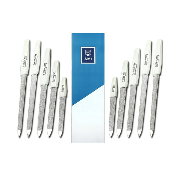 SMI 10 Pcs Solingen Germany Sapphire Nail File Set 2 Curved File - Fine and Coarse Nail Files - Double Sided Professional Manicure Pedicure Kit Best Nail File for Fingernail Toenail Care
