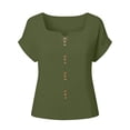 thumbnail image 4 of Women's Summer Tops Casual Solid Plain T-Shirts Ladies Lightweight Square Notch Neck Short Sleeve Shirt Loose Plus Size Lightweight Button Down Tunic Tees for Daily Everyday Wear, 4 of 9