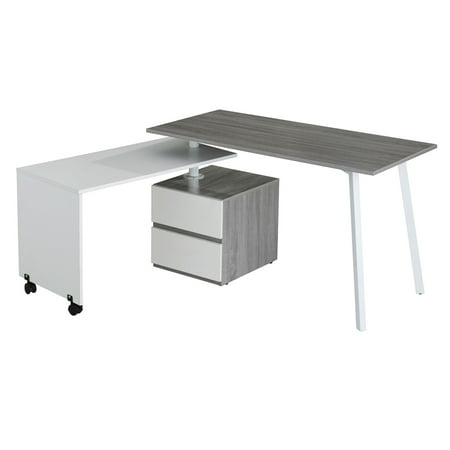 Techni Mobili Multi-Positional Home Office Desk with Drawers and Casters White/Gray