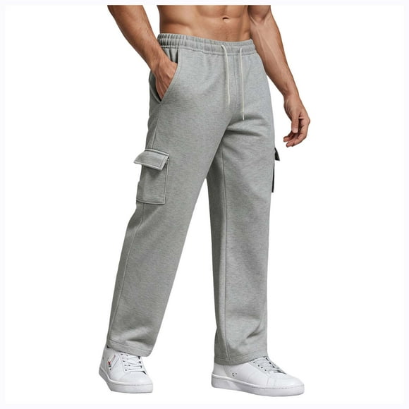 Ccpelsie Men's Cargo Sweatpants Joggers Casual Pants with Pockets for Hiking Athletic Workout(A01-Light Gray,L)