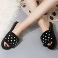thumbnail image 4 of Xfvqtps Fuzzy Slippers for Women House Bedroom Shoes Pearl Open Toe Slide Comfy Fall Winte Slipper Black, 4 of 9