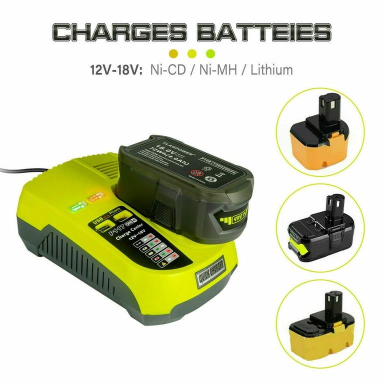Ryobi P117 18V Battery Charger, Dual Chemistry, Fast Charging,