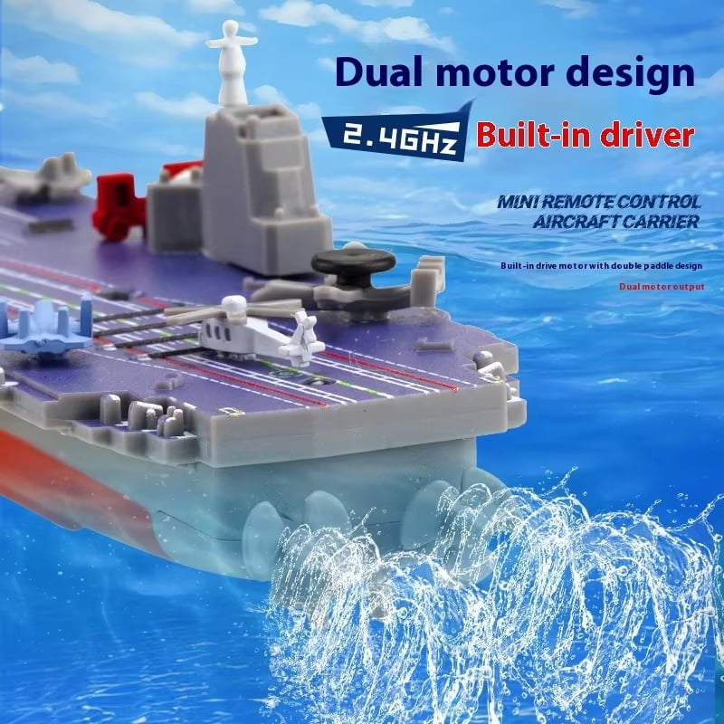 Remote Control Aircraft Carrier RC Boat, 2.4G Remote Control Warship Ship Model with High Simulation Design, Forward Backward Turn Left Right, Water Detection Auto On/Off, 10-15M Range, Rechargeable