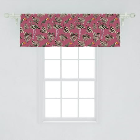 Pink Zebra Window Valance Flamingos Toucans Large Tropical Leaves