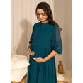 thumbnail image 4 of Janasya Indian Women's Teal Dobby Georgette Self Design Flared Maternity Dress, 4 of 5