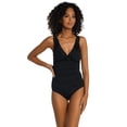 thumbnail image 4 of La Blanca Women's Standard Island Goddess Underwire Ruffle Surplice Mio One Piece Swimsuit, Black, 16, 4 of 4