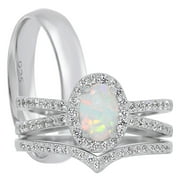 LARASO & CO Lab Created White Fire Opal Wedding Ring Set In Sterling Silver for Women Size 6