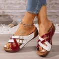 thumbnail image 4 of Rokment Orthopedic Wedge Dress Sandals for Women with Arch Support 2026 Summer Fashion Casual Color Block Buckles Platform Walking Beach Slip on Slides Shoes Red Size 6, 4 of 7