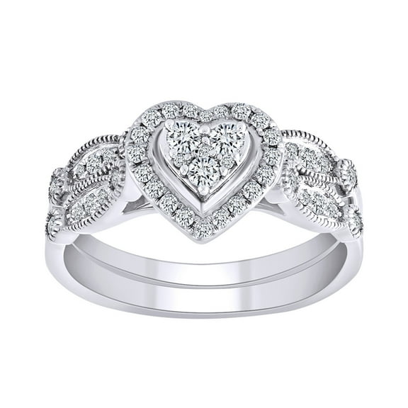 AFFY 1/2 Carat Round White Natural Diamond Heart Engagement Bridal Ring Set In 14K Solid White Gold-Ring Size-8