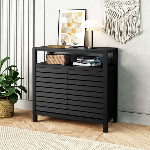 HLR 32'' Credenzas & Sideboards with 2 Door Louver Design for Dining Living Kitchen Entryway, Black