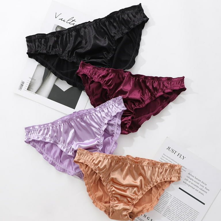 Spdoo Women's Satin Panties Low-Waist Ruffle Milk Silk Underwear Sexy  Bikini Briefs Ladies Underpants Lingerie