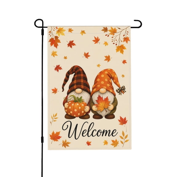 Gnome Welcome Garden Flag 12x18 Inch with Autumn Leaves - Outdoor Decor